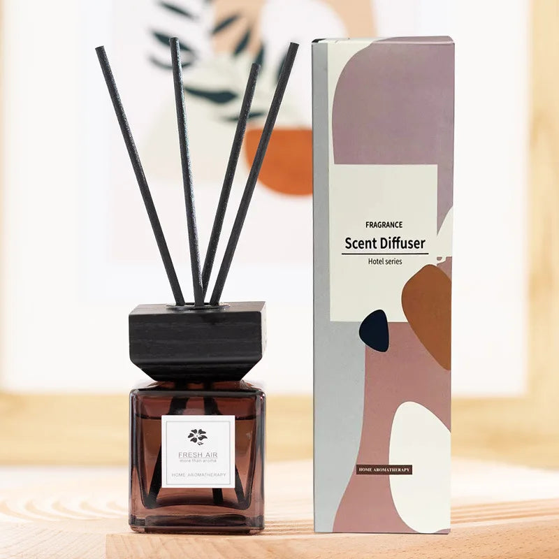 diffuseur d'odeur moderne bâtons parfumés noir brun foncé texture bois opacité rangs bâtonnets aromathérapie