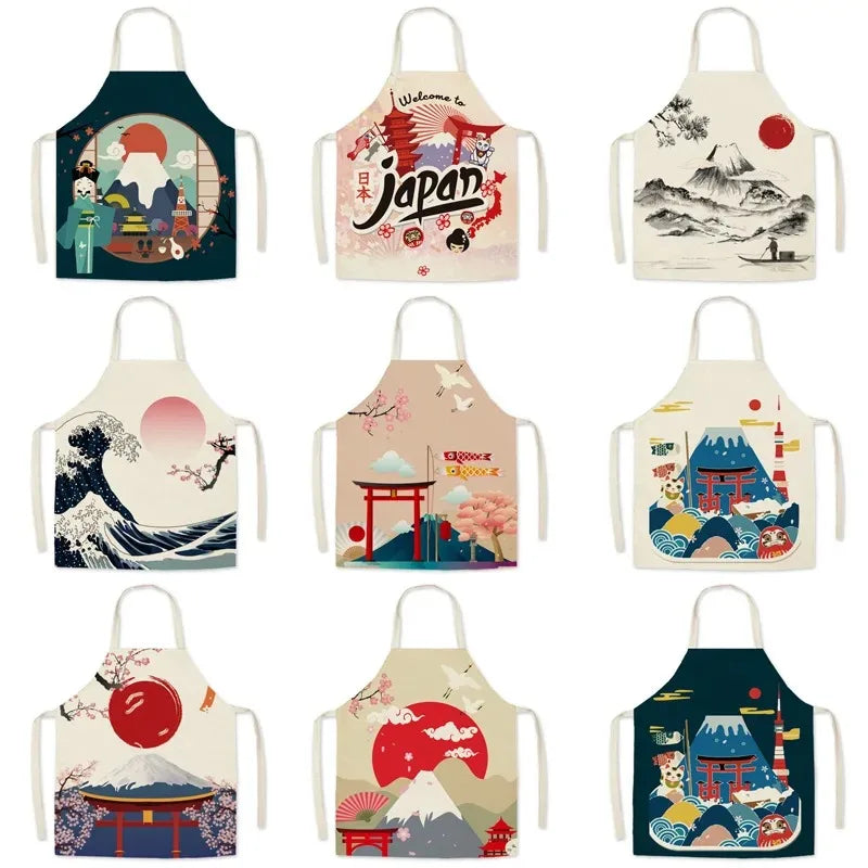 tablier cuisine coton lin motif japonais traditionnel femme enfant cordon ajustable ukiyo