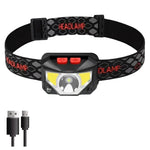 lampe frontale led rechargeable étanche camping chasse pêche travail noir rouge contrôle usb