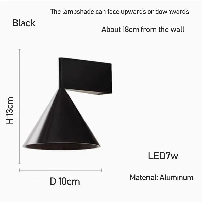 lampe murale conique moderne aluminium noir fixée mur flux lumineux 60 249 lumens alimentation