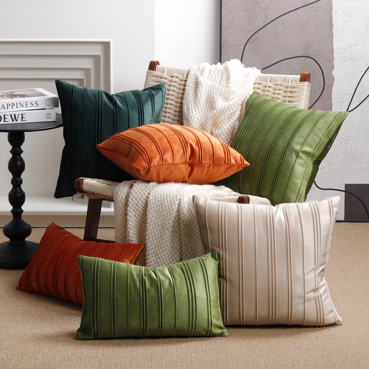 housses coussin polyester rayures verticales nordique moderne pliées décoration intérieure carreaux blanc orange rose