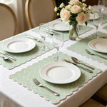 serviettes table classiques fleurs roses jaunes bordure bleue coton rose vert blanc