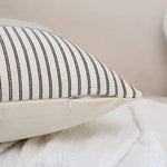 housse coussin carré rayé moderne coton lin 45x45 50x50 60x60 beige noir salon chambre