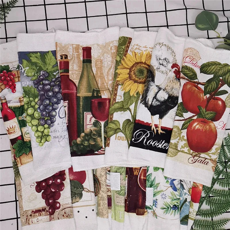 serviettes cuisine coton florales vintage blanc vert rouge jaune bleu noir absorbantes 20x20cm