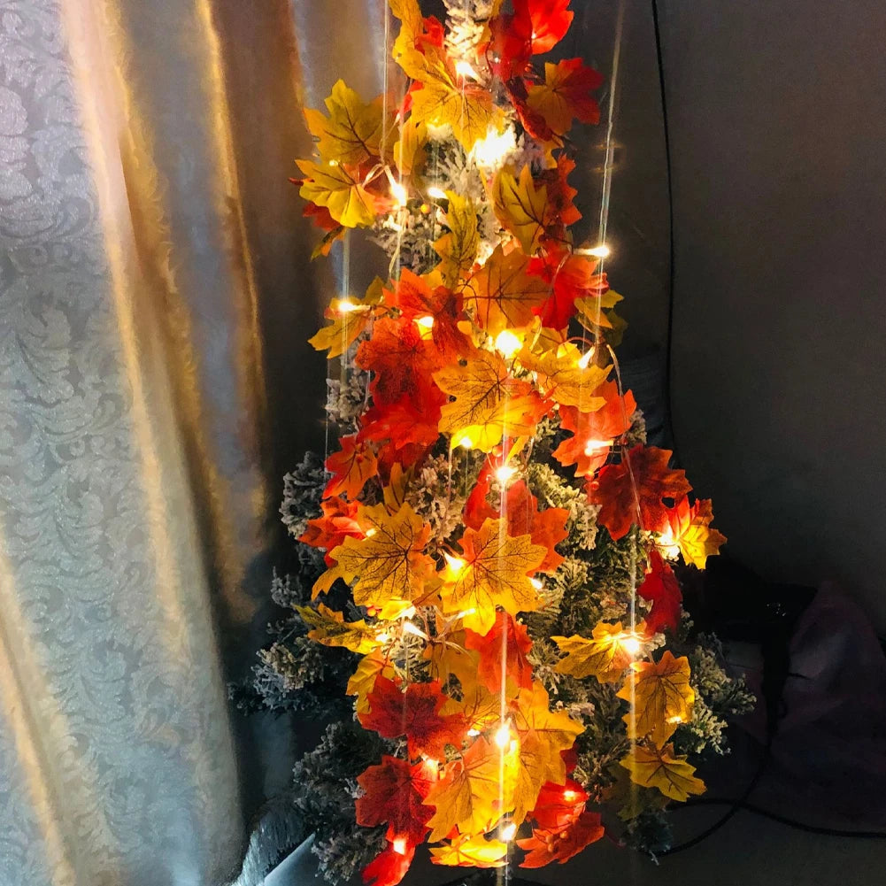guirlande lumineuse feuilles érable lanternes automne orange rouge jaune extérieur jardin led rechargeable festive