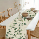 table chevet chemin table lin feuilles eucalyptus vertes moderne naturel