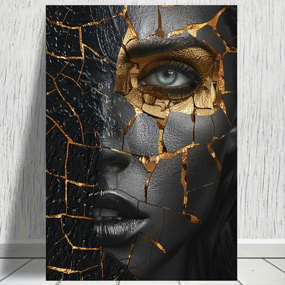 affiche murale art contemporain texture peau fissurée effet métallique noir doré sans cadre toile