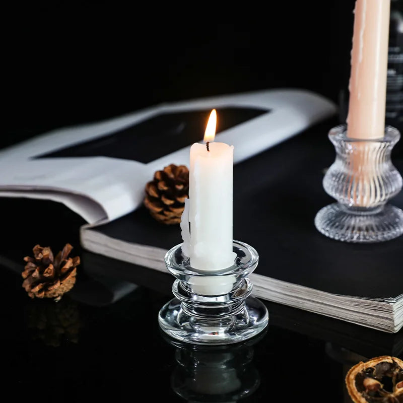 bougeoir classique transparent gravé décoration maison support bougie alliage métal rond opacité