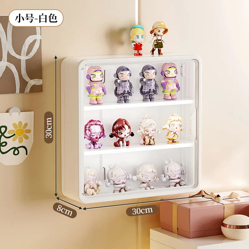 boîtes figurines transparentes modernes mur blanc violet pliables rangement anti poussière