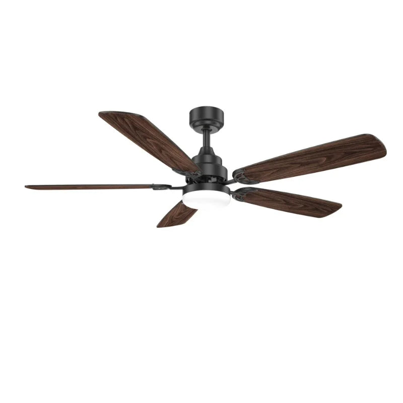 ventilateur moderne nickel noir lampe intégrée cinq pales contrôle télécommande lumière led