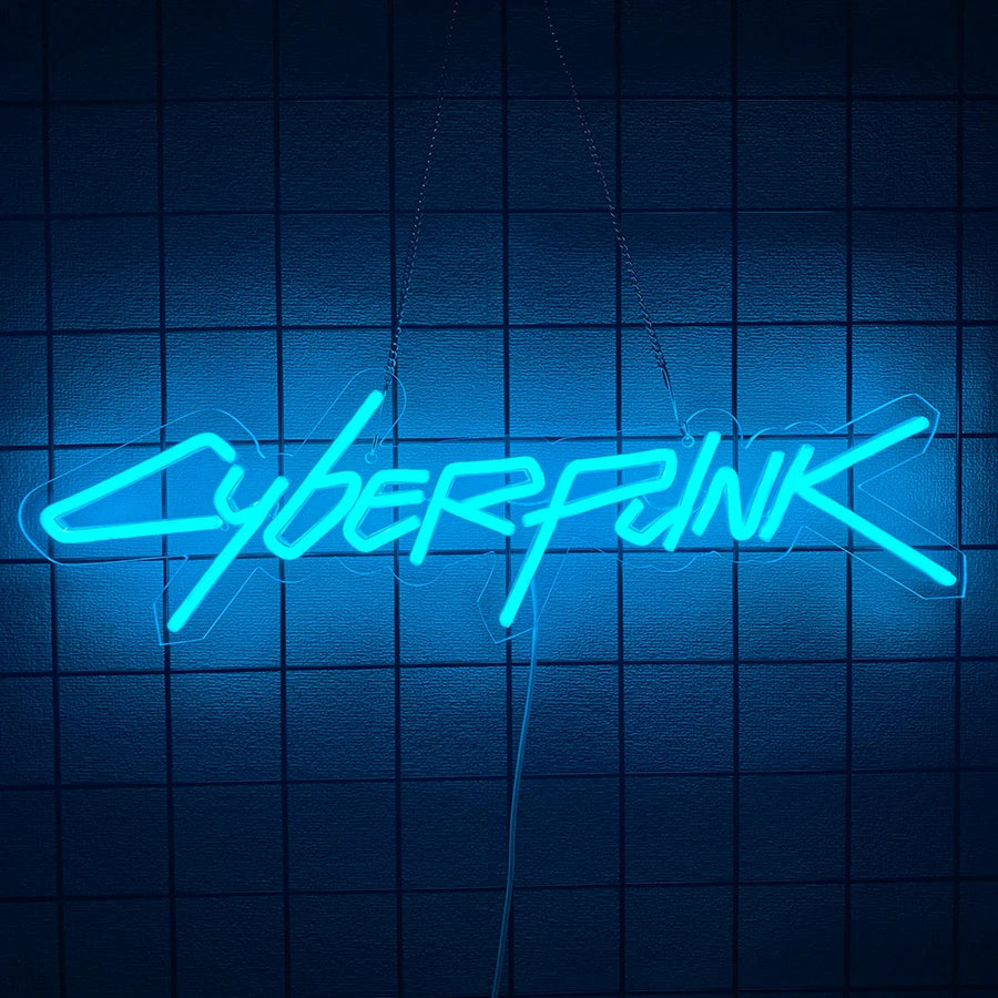 néon lumineux cyberpunk game zone texte abstrait vert bleu jaune rose violet moderne
