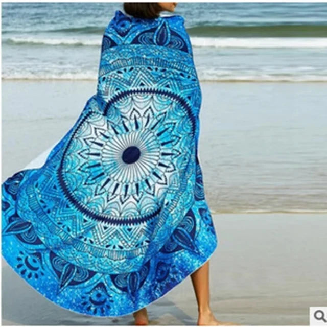 serviette plage ronde motif mandala boho chic coton polyester décorative grande plage été