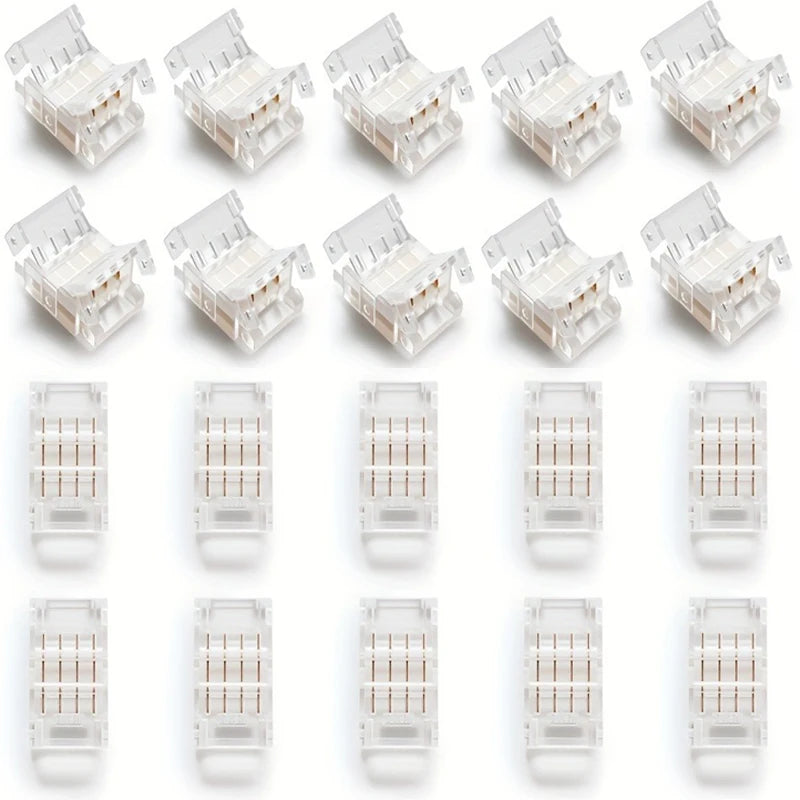 connecteurs led transparents broches dorées clips modernes 24v basse tension câbles colorés rouge vert