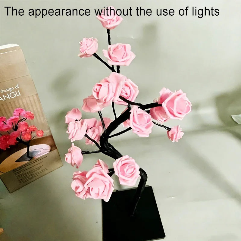 arbre lumineux décoratif rose fleurs modernes chambre usb veilleuse minimaliste branches noires