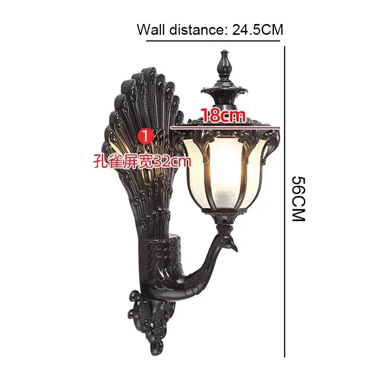 applique murale noire plume paon classique ip65 led éclairage maison moderne aluminium