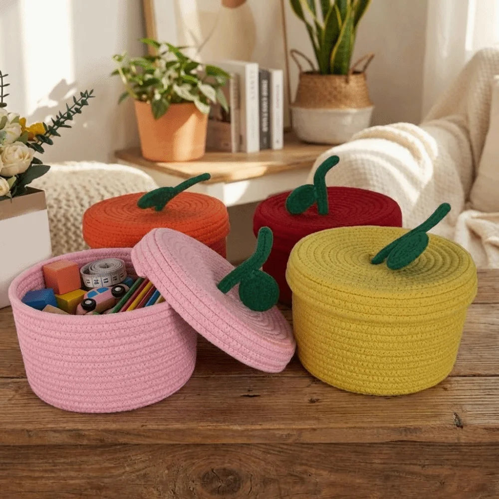 boîte rangement tissu tressé rouge jaune rose orange moderne décorative sans bpa