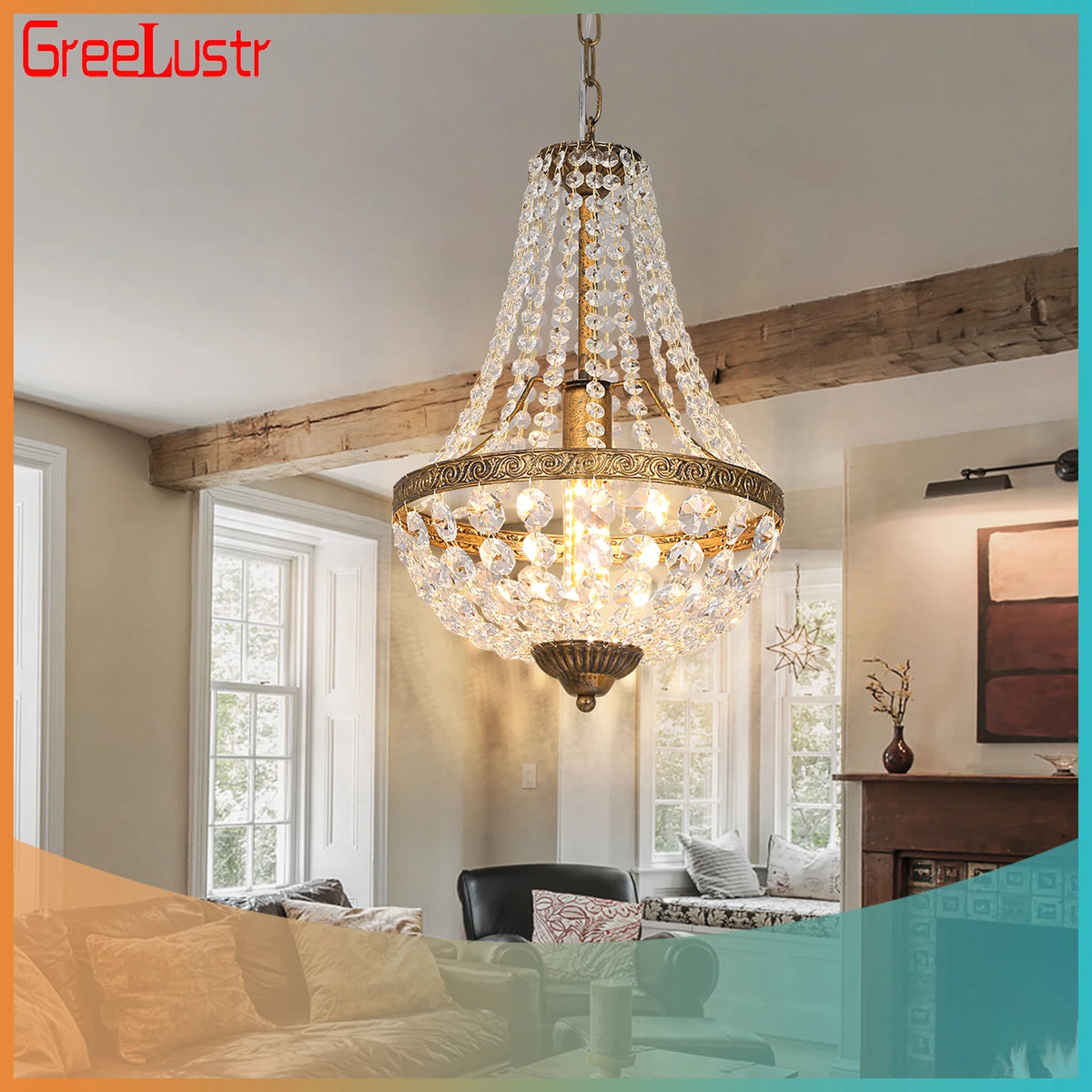 lustre suspendu cristal doré vintage classique luminaire salon salle manger intérieur