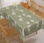 nappe fleurs stylisées art nouveau vert clair blanc rectangle polyester réutilisable table mangercoration festive