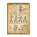 affiche bowling guide débutants illustration vintage texte explicatif toile rectangle vertical