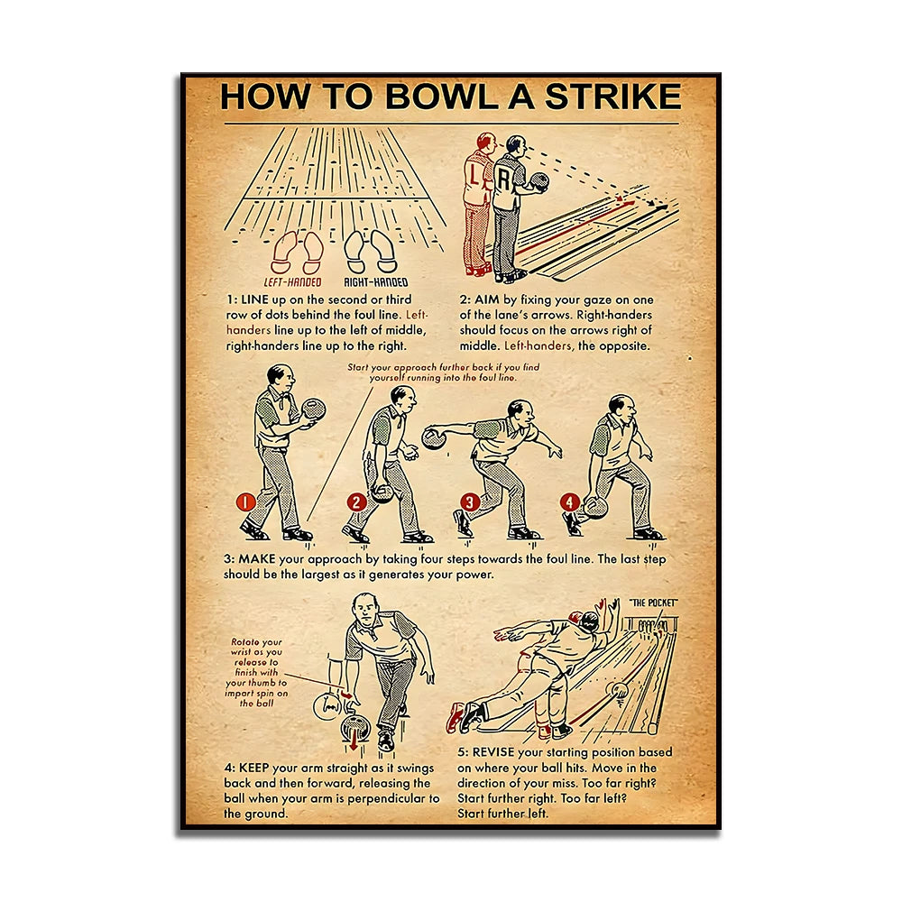 affiche bowling guide débutants illustration vintage texte explicatif toile rectangle vertical