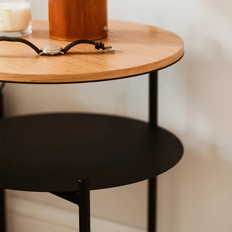 table d'appoint double niveau bois minimaliste moderne table basse pieds métalliques maison noir walnut
