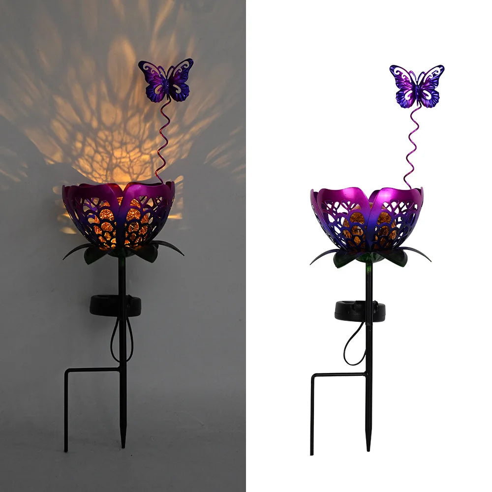 lampe solaire décorative fleurs stylisées orange doré moderne cristaux led autoinstallation patio