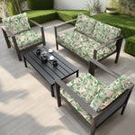 canapé extérieur moderne coussins fleurs tropicales beige vert orange printemps été polyestère lavable machine