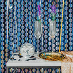 rideau decoratif disco festif cercles geometriques argent bleu semi transparent moderne event anniversaire mariage