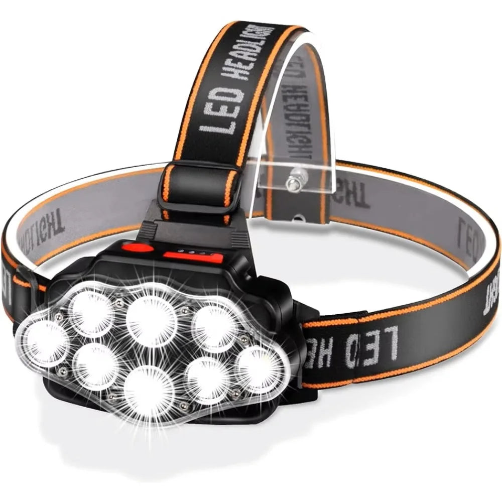 lampe frontale led noir orange rayures haute luminosité ipx4 étanche adjustable camping