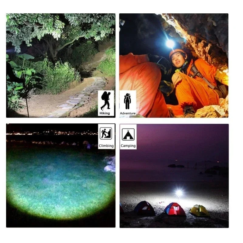 lampe frontale led rechargeable usb noir blanc bande ajustable indicateur charge longue portée fishing