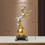 statuette cheval doré résine moderne élégante décoration salon brillante opaque base plate