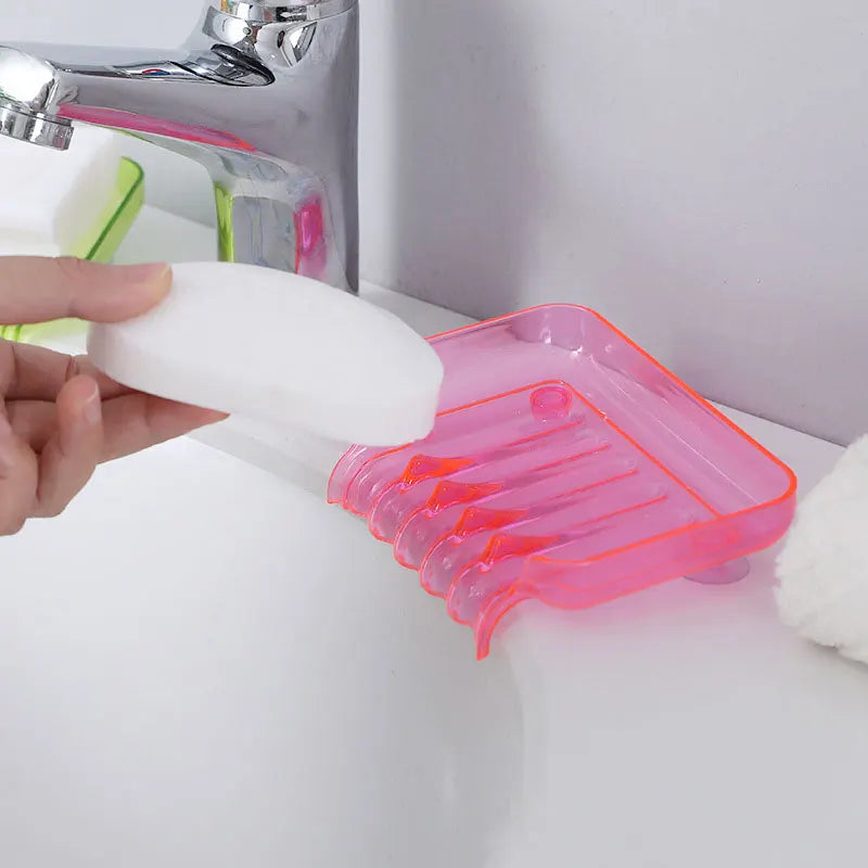 support savon transparent violet rose vert bleu moderne anti dérapant suction bain salle
