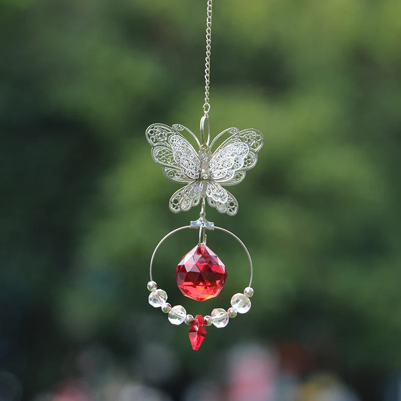 décoration fenêtre pendentif papillon métal cristal vintage anneau circulaire goutte ornement chambre jardin