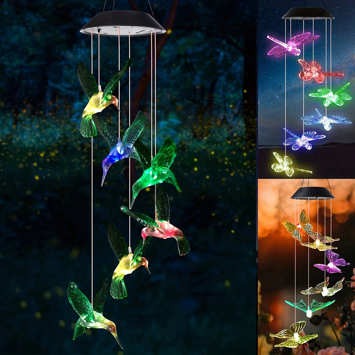 lampe solaire vent papillons oiseaux couleur changeante moderne décorative auto arrêts extérieure translucide