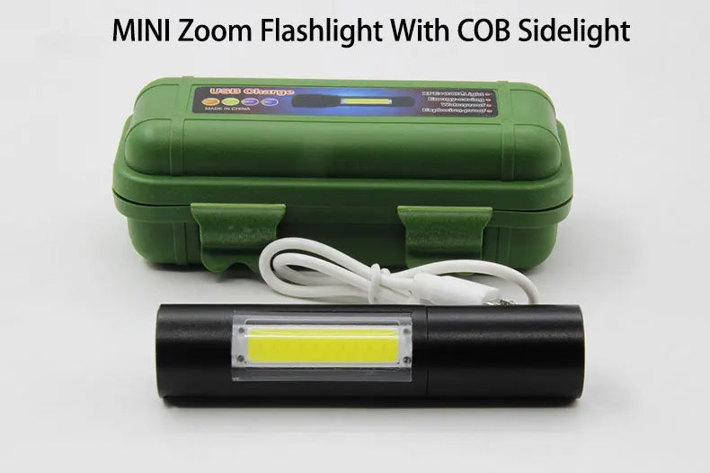 lampe poche led rechargeable noire mini zoom modes usb étanche