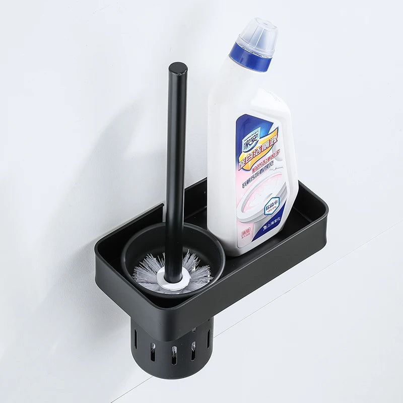 brosse wc noir support mural inoxydable moderne ensemble nettoyage toilette