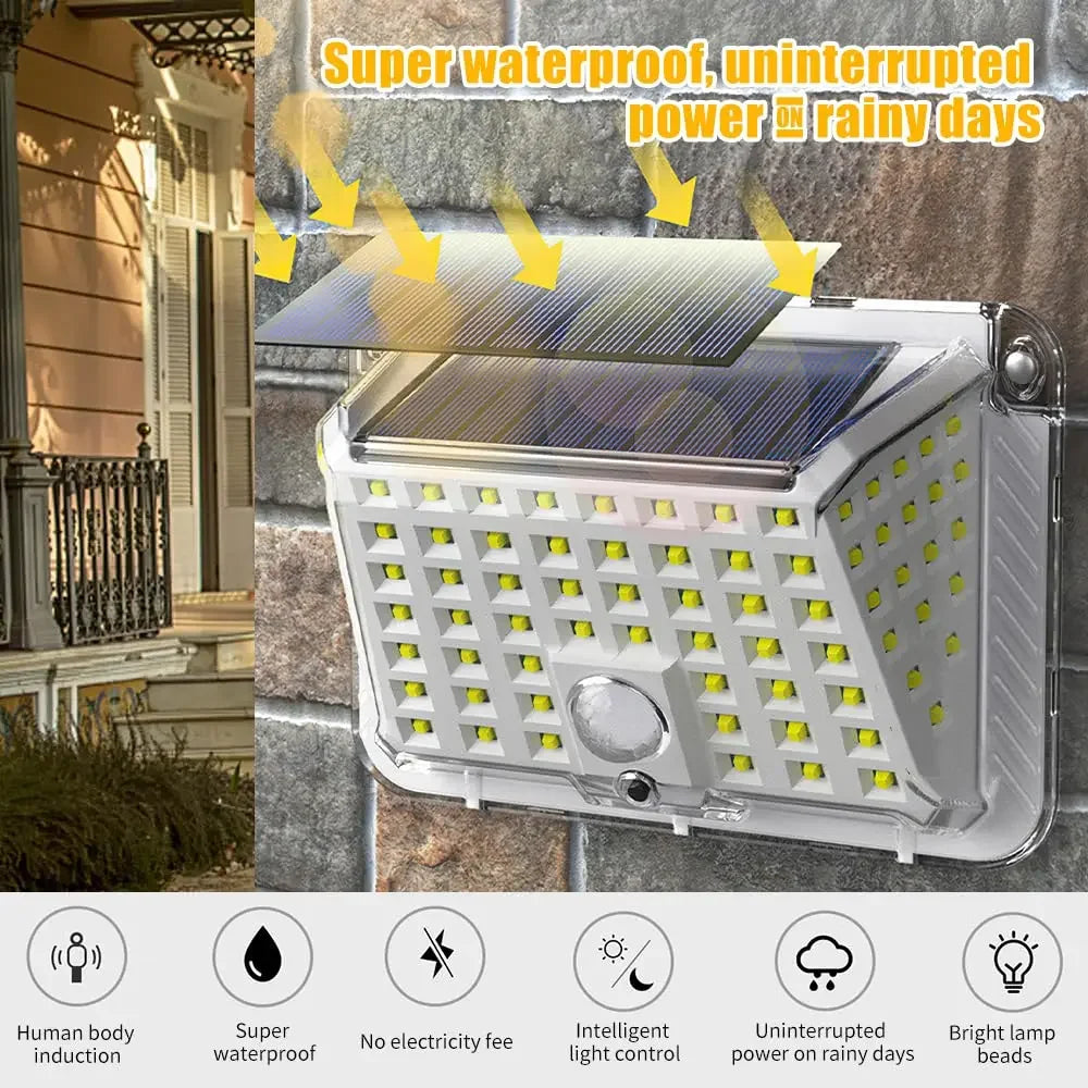 Lampe murale solaire 90 LED blanc noir moderne détecteur mouvement ip65