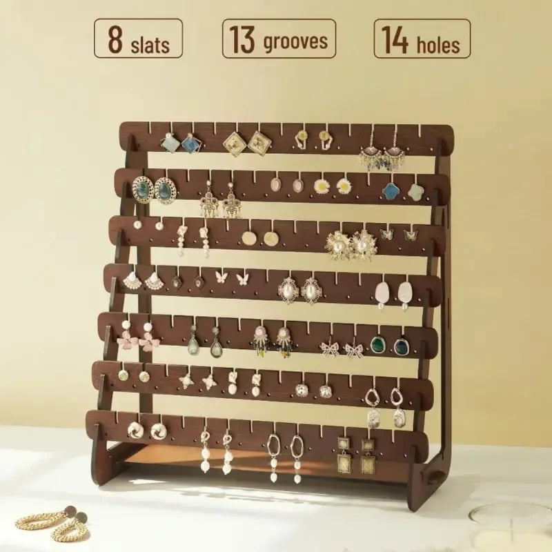 présentoir bijoux bois marron moderne rangement boucles d'oreilles polyèdre féminin.gca