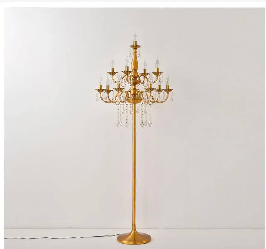 lampe poser dorée cristaux transparents classique chambre coucher led 15 sources lumineuses 30m zone