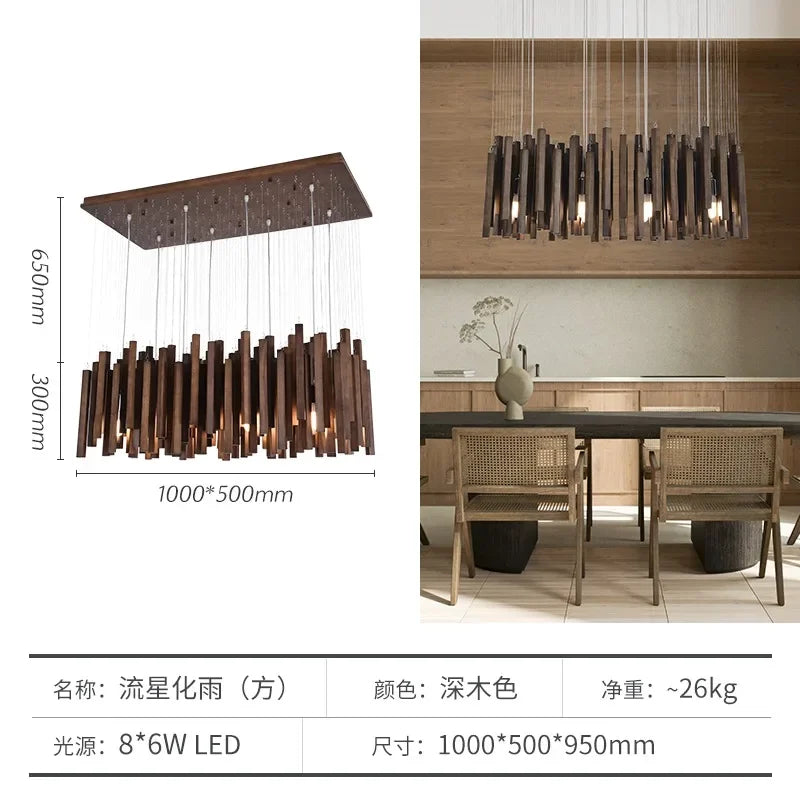 suspension lumineuse bois moderne ligne verticale marron clair finition brillante led scandinave