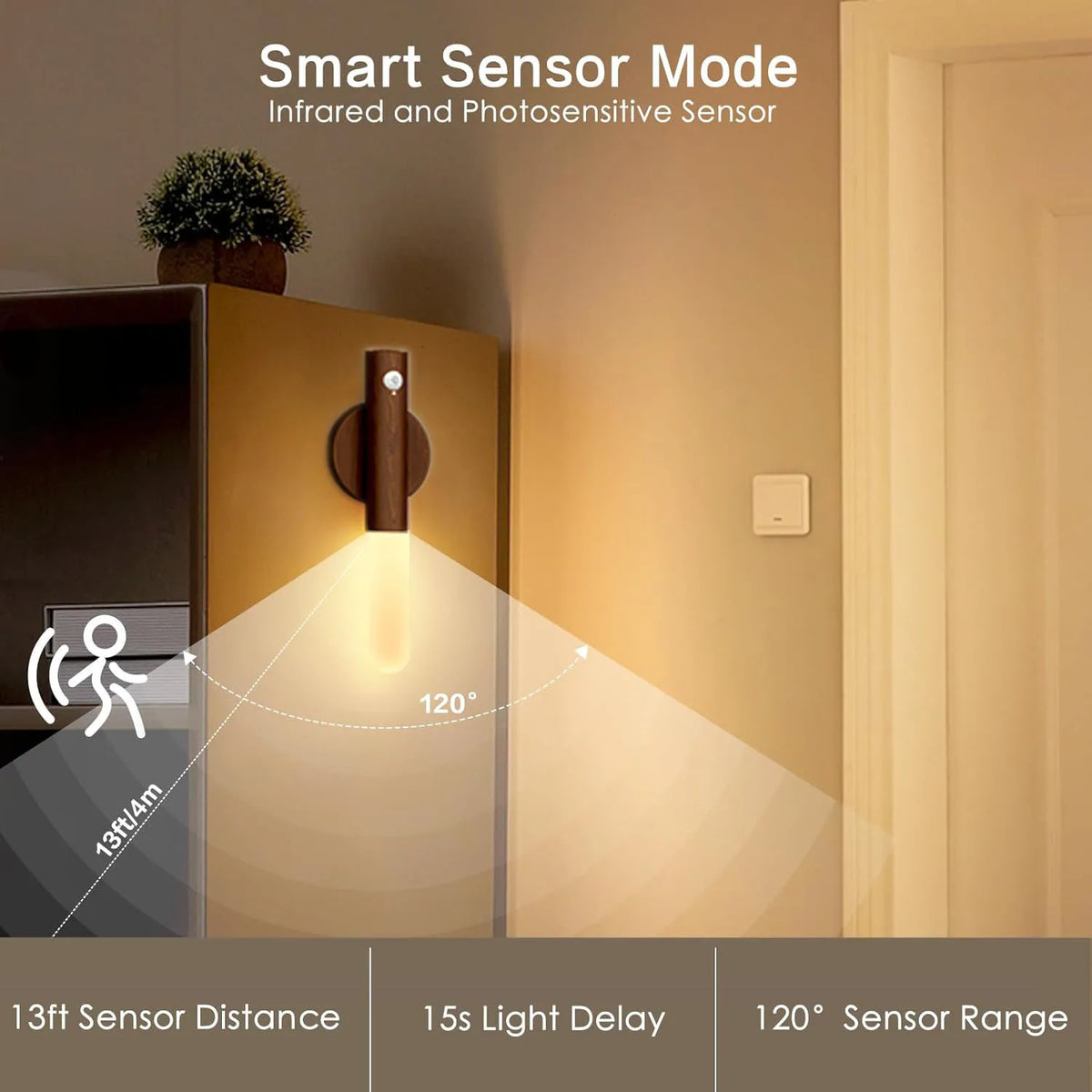 lampe murale bois blanc motion sensor led rechargeable contemporaine minimaliste