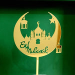 décoration gâteau or vert motifs islamiques lunes minarets calligraphie artisanal élégant adhésif festif İslam