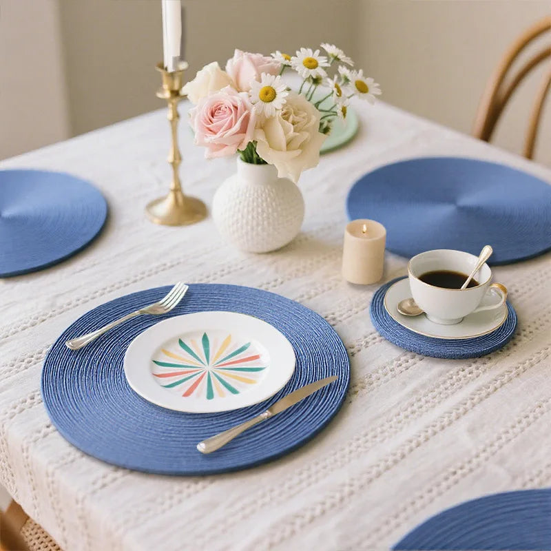 placemats tissés moderne spirale vert bleu beige gris opaques table