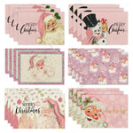 Set de 4 napperons de Noël roses à rayures avec motif Père Noël sur table