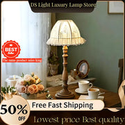 Lampe de chevet LED en dentelle rétro américaine, éclairage de table luxueux pour chambre