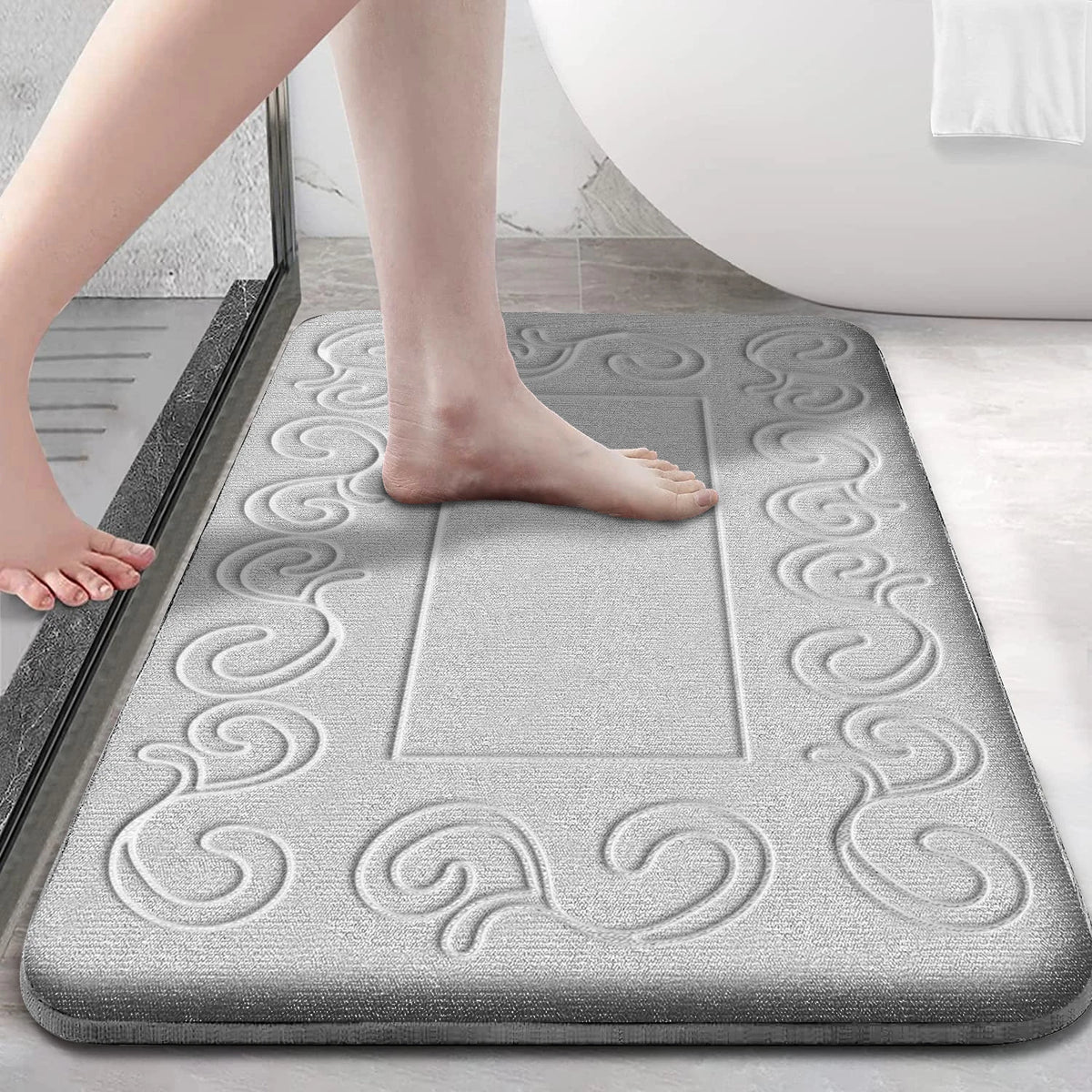 tapis bain gris clair motif spirales moderne 40x60 cm 50x80 cm lavable machine