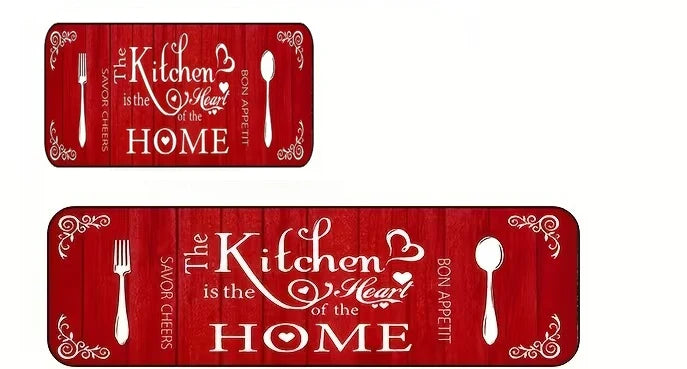 tapis antidérapant moderne rustique fourchette cuillère motifs floraux cuisine rouge blanc grisintérieurextérieurporte