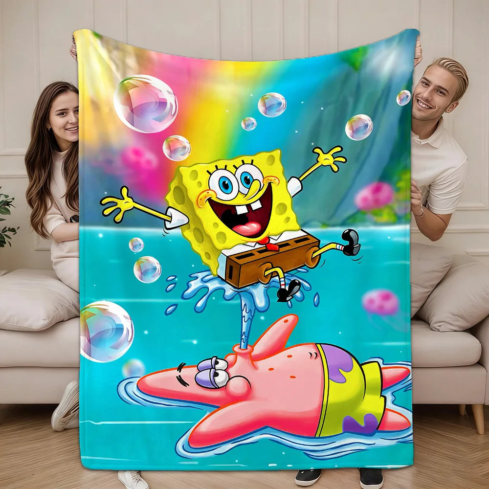 couverture polaire dessin animé bob l'éponge multicolore bleu vert enfant moderne hand wash toutes