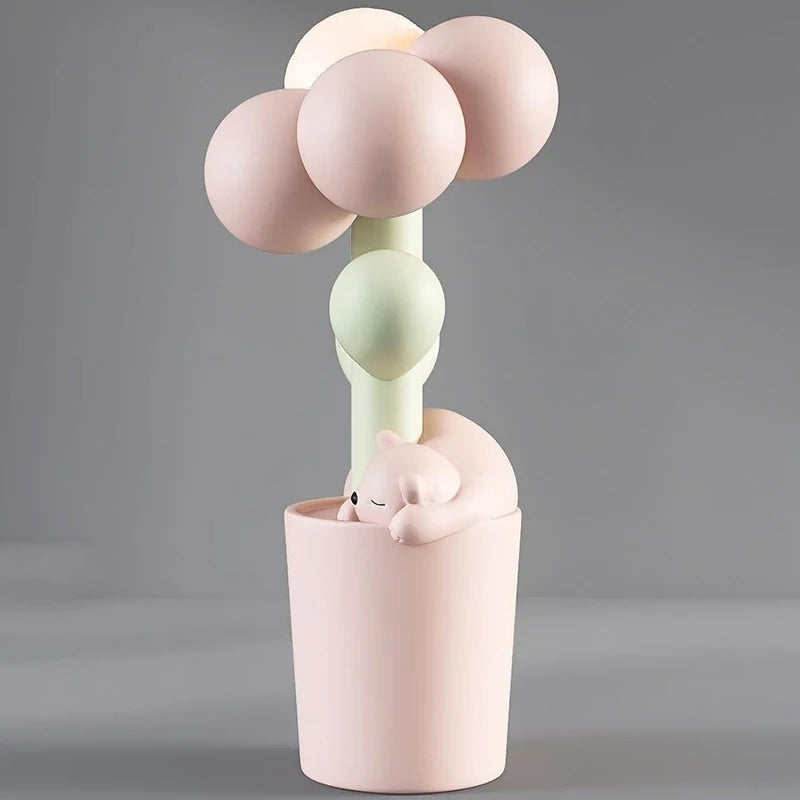 lampe pied fleur ours peluche rose verte blanche moderne enfant 85cm haute living room