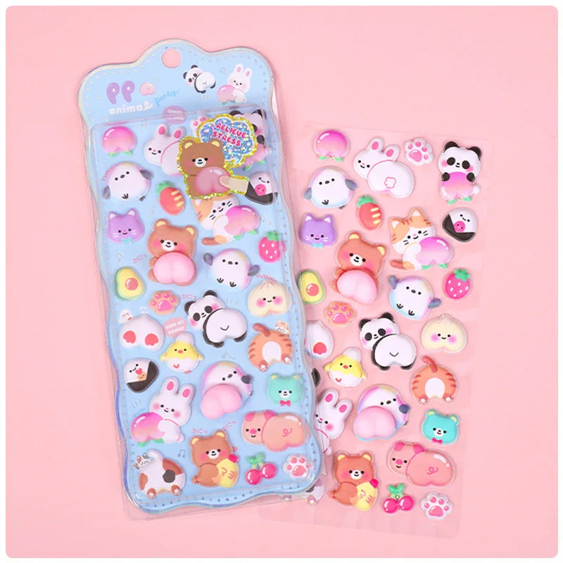 stickers mignons kawaii ours lapins fruits coeurs gâteaux adhésifs boîte rangement porte clés étui